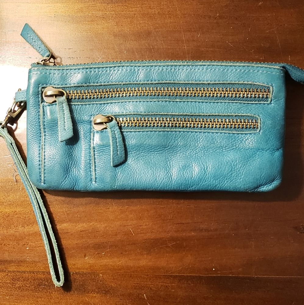 Anthropologie HH Teal Leather Clutch